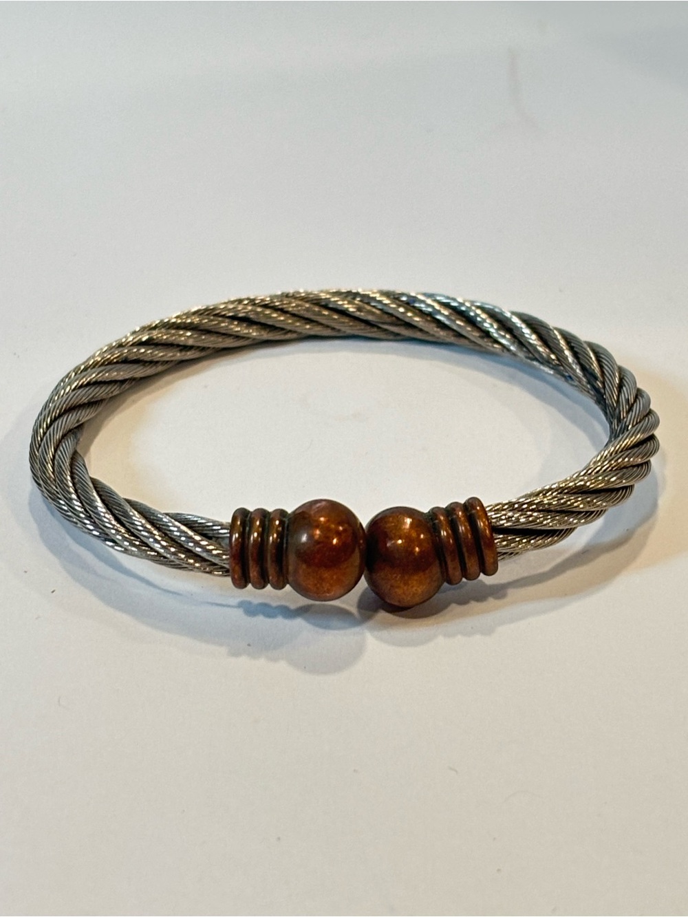 Cable Bypass Cuff Bracelet Twisted Silver Gold Tone Mixed Metal‎ Vintage
